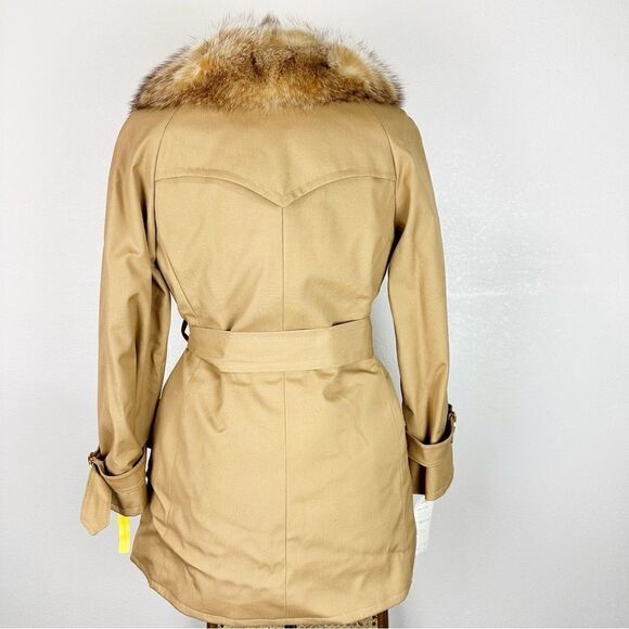 Vintage 1970 Penny Lane Racoon Fur Trim Coat Jacket Winter Waist Tie Trench - Picture 7 of 11